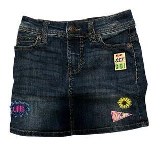 Cat & Jack Denim Skirt with Colorful Patches, Girl’s Size: 6-6X (Small)